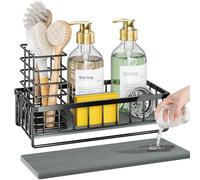 OVICAR Portaspugna per lavello da cucina, ad asciugatura istantanea, con porta spazzole, dispenser di sapone impermeabile, antiscivolo, organizer per cucina, bagno, nero