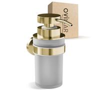 ovimar Distributore di sapone Akrasanden Gold | con supporto a parete per foratura | in acciaio inox e vetro | apertura extra large facile da riempire | per bagno o cucina | Dosatore disinfettante