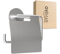 ovimar portarotolo Hanstholm senza foratura argento | portarotolo autoadesivo in acciaio inox | portarotolo con coperchio | portarotolo con meccanismo soft-close per incollare 3M