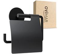 ovimar portarotolo Heroya con coperchio senza foratura nero opaco | portarotolo autoadesivo | portarotolo con coperchio | portarotolo con chiusura morbida | portarotolo per incollaggio