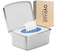 ovimar scatola per salviette umidificate con coperchio Egense | in elegante acciaio inox lucidato argento | senza foratura | scatola per salviette cosmetiche per salviette umidificate