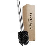 ovimar scopino Aro Silver | scopino in silicone | con serbatoio per detergente | pompa meccanica con pulsante | acciaio inox | testa dello scopino in silicone | scopino per wc
