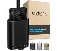 ovimar Scopino per WC Abeloya Scopino per WC in silicone nero con ventilazione Vassoio raccogligocce rimovibile in acciaio inossidabile Solo 6 cm di larghezza Montaggio a parete opzionale nel bagno