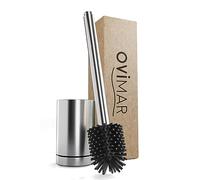 ovimar Scopino per WC Arosund argento, spazzola per WC in silicone, funzione di ventilazione, in acciaio inox, con serbatoio per detergenti, vassoio antigoccia rimovibile, spazzola per WC