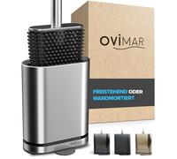 ovimar Scopino per WC Omofyr | Argento | Scopino per WC in Silicone | Scopino per WC con Ventilazione | Acciaio Inossidabile | Vassoio raccogligocce Rimovibile | Solo 6 cm di Larghezza | Montaggio su