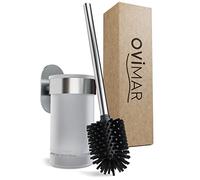 Ovimar Scopino WC | Argento | Supporto Da Parete Senza Forature | Spazzola Per WC In Silicone Con Funzione Di Ventilazione | Da Incollare | In Acciaio Inox
