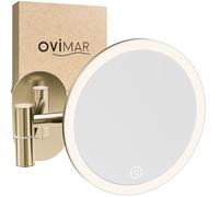 ovimar Specchio cosmetico Blavand Gold | con illuminazione | Ricaricabile | Montaggio a parete senza forature | in bagno | Specchio ingranditore 5x | Specchio da trucco con luce | Specchio a 360 gradi