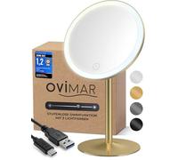 ovimar Specchio cosmetico Saltum Gold | con illuminazione | ricaricabile | indipendente | nel bagno | Specchio ingranditore 5x | Specchio per il trucco con luce | Specchio a 360 gradi