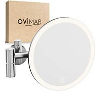 ovimar specchio cosmetico Vorupor | con luce | ricaricabile | montaggio a parete per foratura | in bagno | specchio ingranditore 5x | specchio per il trucco con luce | specchio a 360 gradi