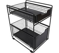 OVLIIYWZY Mensola portaoggetti sottolavello, Doppio Strato, cassetto Push-Pull, Organizer Sottile Multiuso per Cucina e Bagno, Materiale in Acciaio al Carbonio con Resist
