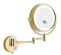 OVLIIYWZY Specchio da Bagno, Specchio per Trucco a Parete, Specchio cosmetico Pieghevole da Bagno, con Presa per Interruttore