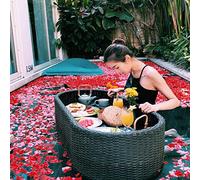 OVLIIYWZY Vassoio da Portata in Rattan per servire Cibo,vassoi in Vimini Intrecciati a Mano per tavolino da Bagno Decorazione per Interni ed Esterni con Manici per Feste Che servono Bevande,