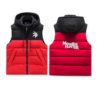 Ovlize Gilet da Uomo Monst-er Hunt-er, Giacca Smanicato Inverno, Invernale Sportivo con Tasca Gilet, Zip(Red,XL)