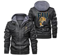 Ovlize Giubbotto Uomo Invernale Florida International University, Giacca In Antivento Impermeabile, Jacket Racer Moda Adatto Alle, Stagioni(Black,3XL)