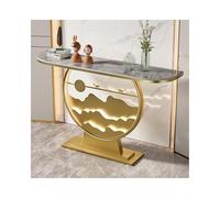 OVOGGPAN Consolle da ingresso con luce LED, piano in pietra sinterizzata e base in metallo, tavolino stretto e moderno ideale per corridoio, ingresso e soggiorno(Gold+Gray,160cm/63in)