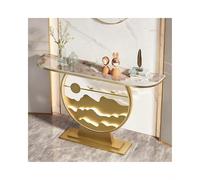 OVOGGPAN Consolle da ingresso con luce LED, piano in pietra sinterizzata e base in metallo, tavolino stretto e moderno ideale per corridoio, ingresso e soggiorno(Gold+brown,160cm/63in)