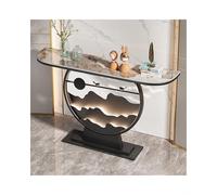 OVOGGPAN Consolle da ingresso con luce LED, piano in pietra sinterizzata e base in metallo, tavolino stretto e moderno ideale per corridoio, ingresso e soggiorno(Black+brown,160cm/63in)