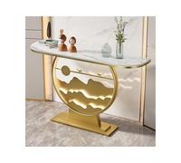 OVOGGPAN Consolle da ingresso con luce LED, piano in pietra sinterizzata e base in metallo, tavolino stretto e moderno ideale per corridoio, ingresso e soggiorno(Gold+White,100cm/39.4in)