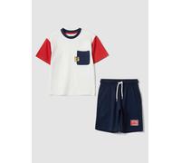 OVS KIDS, Completo Bianco E Blu In Puro Cotone Con T-shirt E Shorts Regular Fit, Bambino, Bianco, Taglia: 9-10