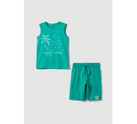 OVS KIDS, Completo Verde In Puro Cotone Con Top E Shorts Regular Fit, Bambino, Azzurro, Taglia: 8-9