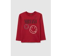 OVS KIDS, Maglietta Da Bambino In Puro Cotone Rossa Regular Fit Con Stampa Nirvana, Rosso, Taglia: 8-9