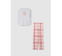 OVS KIDS, Pigiama Grigio Con Pantaloni A Quadri Rosa, Bambina, Bianco, Taglia: 11-12