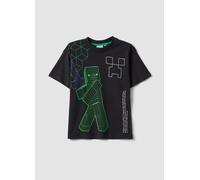 OVS KIDS, T-shirt Nera In Puro Cotone Da Bambino Oversize Fit Minecraft, Nero, Taglia: 6-7
