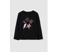 OVS, Maglietta Da Bambina In Puro Cotone Nero Regular Fit Con Stelle, Nero, Taglia: 7-8