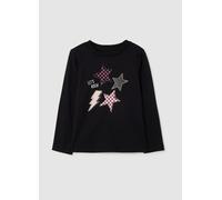 OVS, Maglietta Da Bambina In Puro Cotone Nero Regular Fit Con Stelle, Nero, Taglia: 8-9