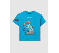 OVS, T-shirt Azzurra In Cotone Con Stampa "surfer Ride The Wave", Bambino, Azzurro, Taglia: 7-8