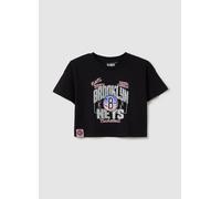 OVS, T-shirt Nera Crop In Cotone Nba Brooklyn Nets, Bambina, Nero, Taglia: 6-7