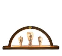 OVUNQUE PROTEGGIMI Arco Luminoso Natalizio con Tre Angeli in legno, Decorazione Natalizia in Legno con Illuminazione LED, artigianato della ValGardena (naturale)