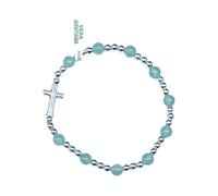 OVUNQUE PROTEGGIMI Bracciale Decina del Rosario Elasticizzato in Avventurina da 6 mm, Croce e Componenti in Metallo Color Argento con Pietra Naturale, Made in Italy, Braccialetto Religioso Uomo Donna