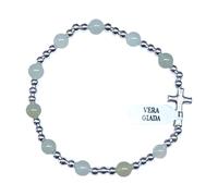 OVUNQUE PROTEGGIMI Bracciale Decina del Rosario Elasticizzato in Giada da 6 mm, Croce e Componenti in Metallo Color Argento con Pietra Naturale, Made in Italy, Braccialetto Religioso Uomo Donna