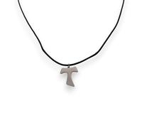 OVUNQUE PROTEGGIMI Collana Croce Tau in Acciaio Inox, Ciondolo San Francesco d'Assisi 2,5x2 cm con Cordino Nero, Confezione Regalo