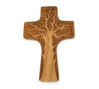 OVUNQUE PROTEGGIMI Croce Moderna da Parete in Legno con Albero della Vita inciso. Crocifisso con Albero della Vita in Legno 20x30 cm