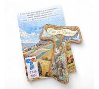 OVUNQUE PROTEGGIMI Crocifisso Croce Tau di San Francesco, 14,5 cm, Piccola Croce Tau da appendere, Crocifisso da parete con Benedizione della Famiglia