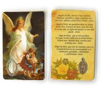 OVUNQUE PROTEGGIMI Immagini Santino, 1 Immaginetta dei Santi con Preghiera Multilingua. con Medaglia Madonna Miracolosa. Holy Card. Plastificate. (Angelo Custode)