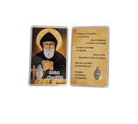 OVUNQUE PROTEGGIMI Immagini Santino, Set di 1 Immaginetta dei Santi con Preghiera Multilingua. con Medaglia Madonna Miracolosa. Holy Card. Plastificate. (San Charbel)