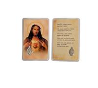 OVUNQUE PROTEGGIMI Immagini Santino, Set di 10 Immaginette dei Santi con Preghiera Multilingua. con Medaglia Madonna Miracolosa. Holy Card. Plastificate. (Sacro Cuore di Gesù)