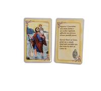 OVUNQUE PROTEGGIMI Immagini Santino, Set di 10 Immaginette dei Santi con Preghiera Multilingua. con Medaglia Madonna Miracolosa. Holy Card. Plastificate. (San Cristoforo)