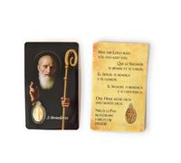 OVUNQUE PROTEGGIMI Immagini Santino, Set di 10 Immaginette dei Santi con Preghiera Multilingua. con Medaglia Madonna Miracolosa. Holy Card. Plastificate. (San Benedetto)