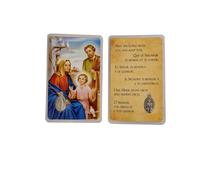 OVUNQUE PROTEGGIMI Immagini Santino, Set di 5 Immaginette dei Santi con Preghiera Multilingua. con Medaglia Madonna Miracolosa. Holy Card. Plastificate. (Sacra Famiglia)