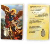 OVUNQUE PROTEGGIMI Immagini Santino, Set di 5 Immaginette dei Santi con Preghiera Multilingua. con Medaglia Madonna Miracolosa. Holy Card. Plastificate. (San Michele Arcangelo)