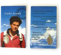 OVUNQUE PROTEGGIMI Immagini Santino, Set di 5 Immaginette dei Santi con Preghiera Multilingua. con Medaglia Madonna Miracolosa. Holy Card. Plastificate. (Carlo Acutis)