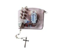 OVUNQUE PROTEGGIMI Madonna di Lourdes Rosario Tradizionale color Argento e vetro perlato, acqua di Lourdes sulla crociera, Collana di Preghiera Cattolica (con portarosa)