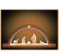 OVUNQUE PROTEGGIMI Presepe Moderno con Natività in Legno con Capanna ad Arco a LED, Artigianato Val Gardena, Personaggi 9 cm (colorato)