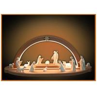 OVUNQUE PROTEGGIMI Presepe Moderno con Natività in Legno con Capanna ad Arco a LED, Artigianato Val Gardena, Personaggi 7 cm (Colorato)