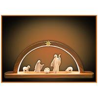 OVUNQUE PROTEGGIMI Presepe Moderno con Natività in Legno con Capanna ad Arco a LED, Artigianato Val Gardena, Personaggi 10 cm (colorato)