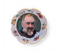OVUNQUE PROTEGGIMI Quadretto Padre Pio in Plastica da Appendere o da Appoggio - Piatto Decorativo con Immagine San Pio e Decorazioni Floreali - 27x27 cm - Lavabile in Lavastoviglie